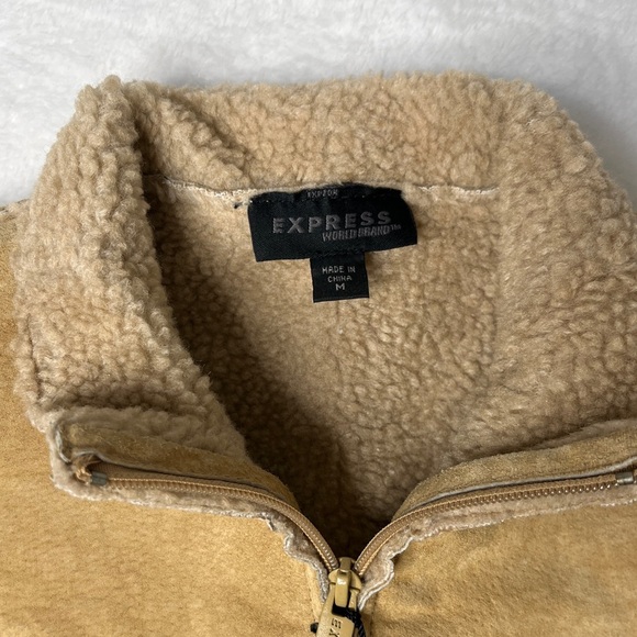 NWT Express Leather Sherpa Deadstock Two Way Zip Vest Y2K Sz M Bratz Ski Warm - Picture 3 of 12